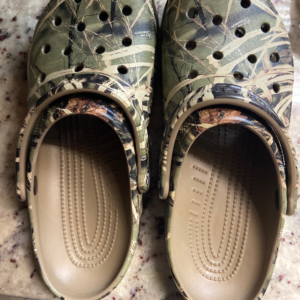 Green camo crocs